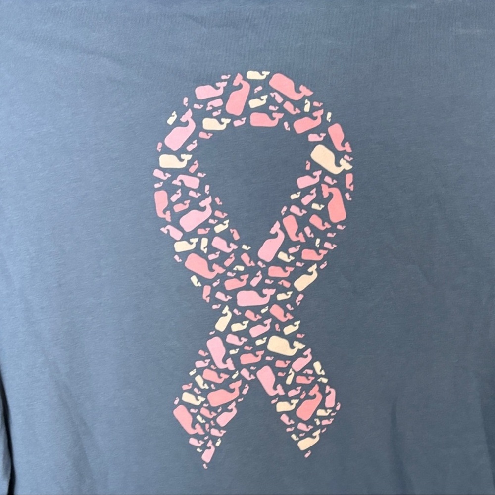 Vineyard Vines Dusty Blue Long-Sleeve Pocket Tee with Pink Ribbon - Picture 3 of 4
